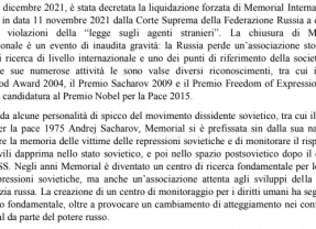 Comunicato ufficiale di Memorial Italia sulla liquidazione di Memorial Internazionale e sul caso Dmitriev